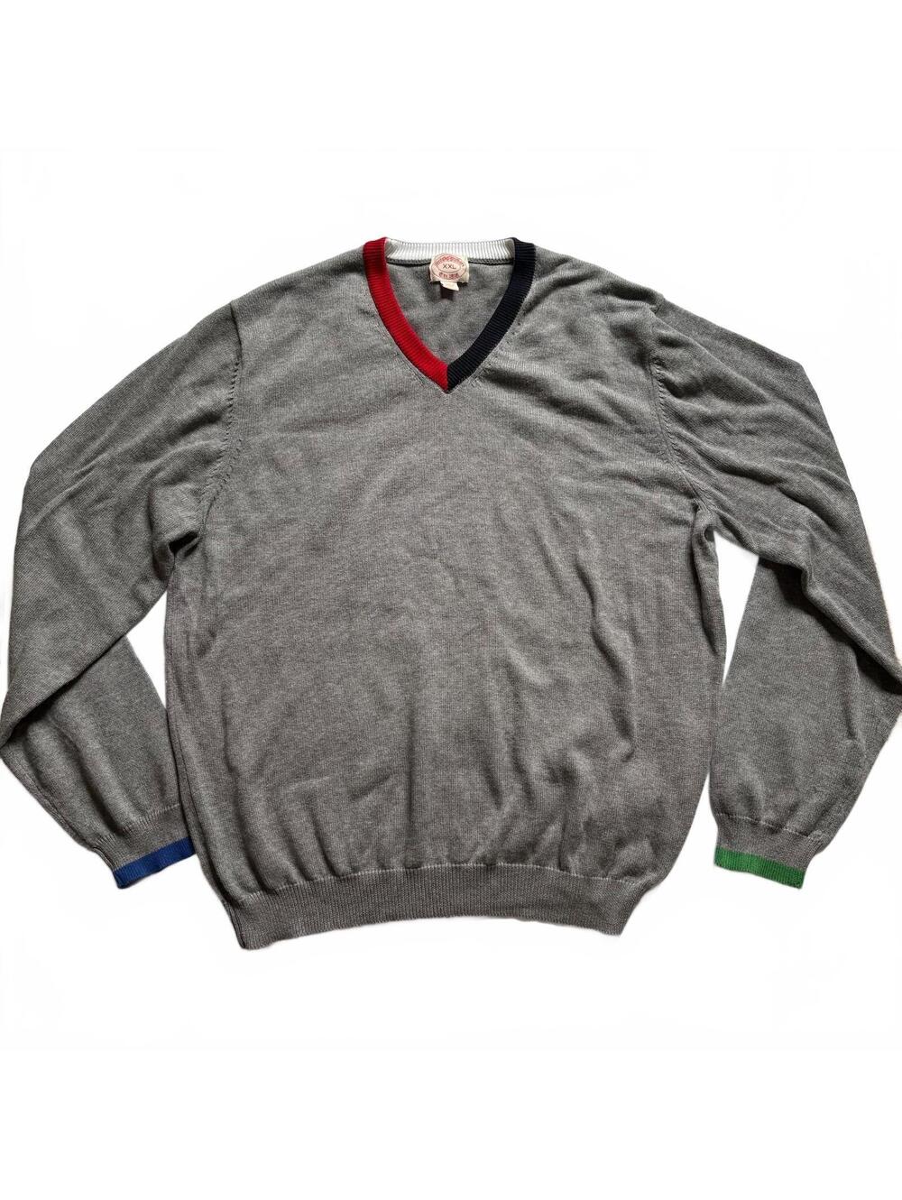Brooks Brothers XXL Grey V-Neck Sweater with Contrast Trim Old Money Luxury